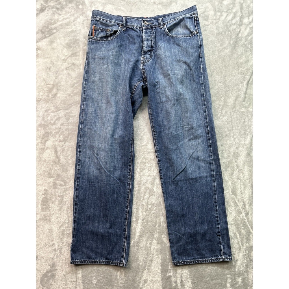 Boss Mens Sz 36x32 Straight Leg Button Fly Designer Blue Jeans Guys Western Work